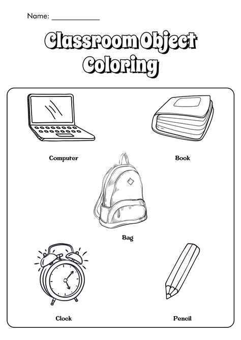 Classroom Objects Coloring Worksheet