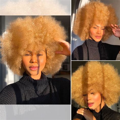 HIHOO Short Afro Kinky Curly Wig For Black Women With Bangs Blonde Synthetic Big Afro Wig