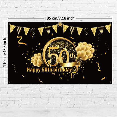 Happy 50th Birthday Party Decorations Kit Black Gold Glittery Happy