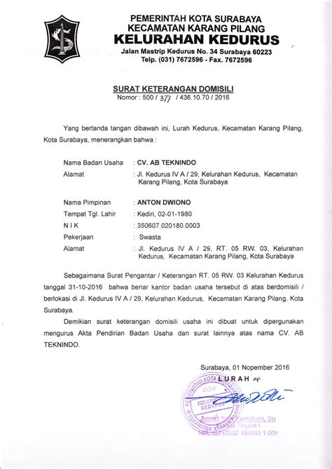 Contoh Surat Keterangan Domisili Usaha Dari Kelurahan Surat Hot Sex