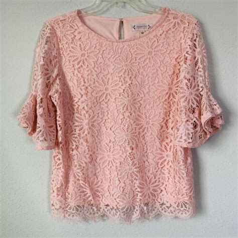 Nanette Lepore Bella Donna Pink Lace Bell Sleeve Blouse Sz S B W EBay