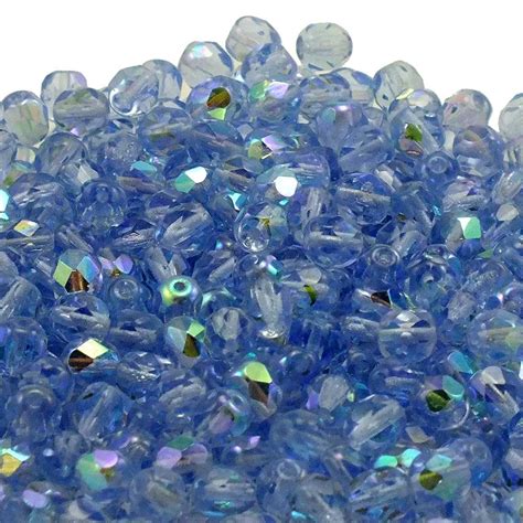 Mm Czech Faceted Round Glass Bead Light Sapphire Ab Pk Beads