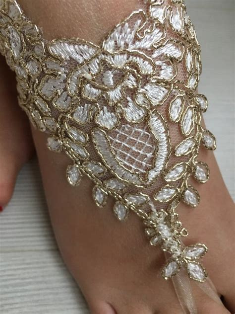 Ivory Gold Barefoot Sandals Wedding Sandals Bridal Shoes Etsy