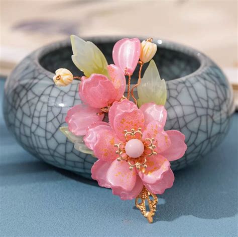 Pink Camellia Hair Pin Side Hair Clip Cheongsam Hair Pin Etsy