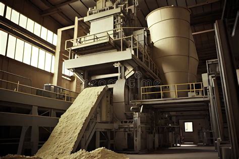 Pulp And Paper Plant With Conveyor Belts Moving Raw Materials Into The