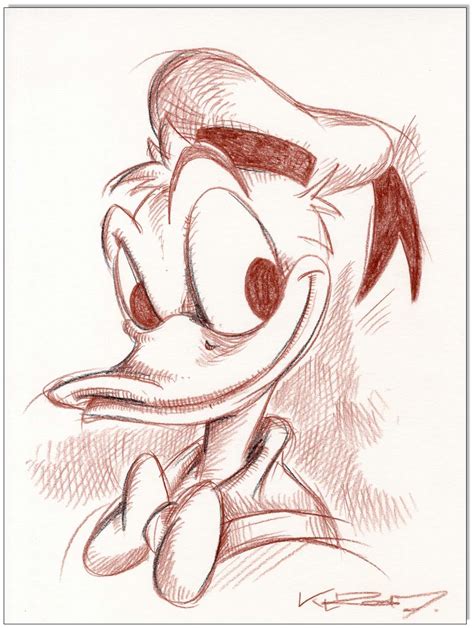 Donald Duck 24 X 32 Cm Original Rötelzeichnung Auf Zeichenkarton