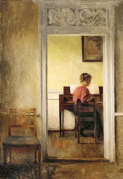 Peter Ilsted Interior With The Painters Wife In Red Blouse Sitting