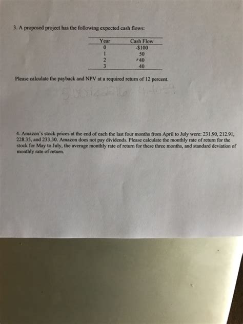 Solved A Proposed Project Has The Following Expected Cash Chegg