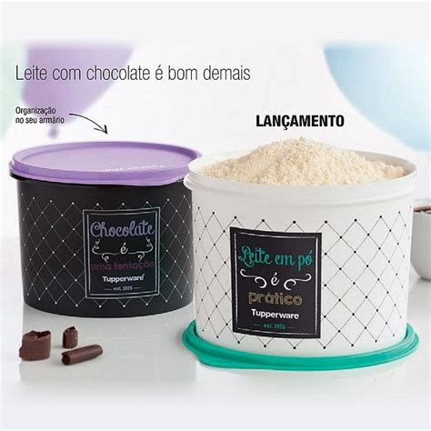 Tupperware Caixa Chocolate Leite em Pó Bistrô Branco e Preto kit 2