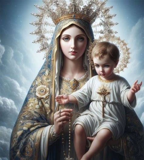 the virgin mary holding a child in her arms