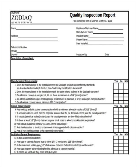 Quality Inspection Report Template