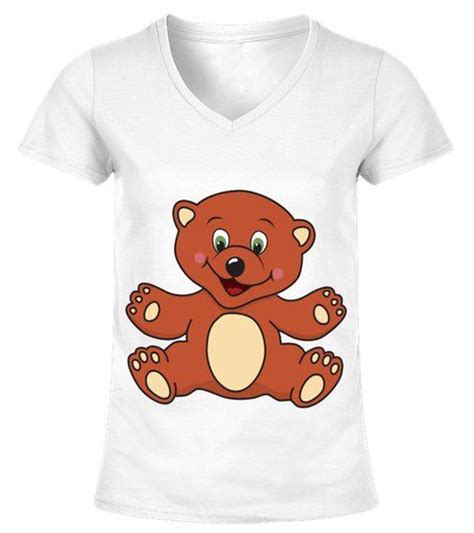 Teddybär Bär Braunbär Tiere Wildnis Natur V Ausschnitt T Shirt Frauen