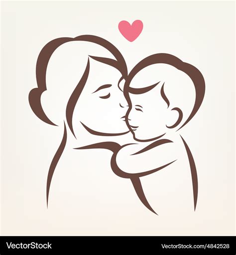 Mother And Son Stylized Silhouette Outlined Sketch