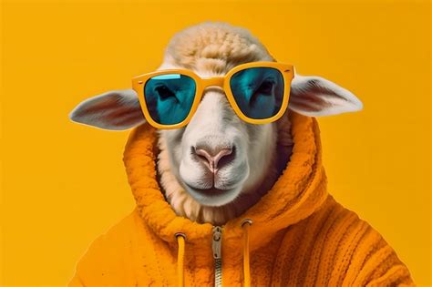 Premium Ai Image Cool Cool Sheep Or Ram In Sunglasses And A Knitted