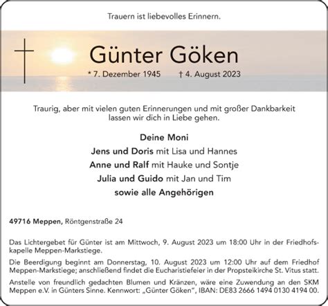 Traueranzeigen von Günter Göken noz Trauerportal