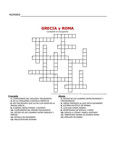 Crucigrama De La Historia De Grecia Y Roma