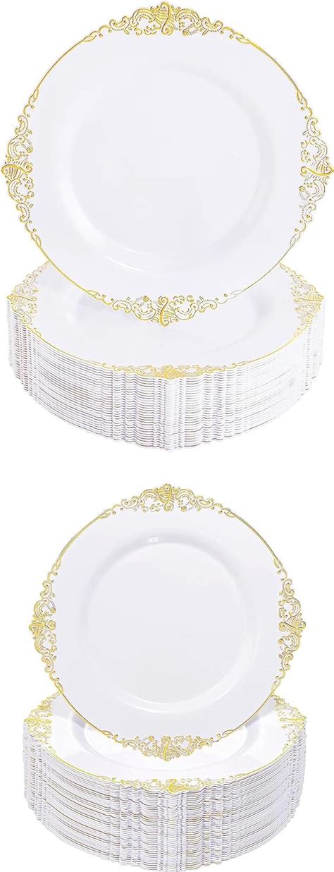 Amazon Nervure 100PCS White And Gold Plastic Plates 10 25Inch