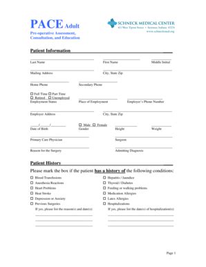 Fillable Online Schneckmed Pace Adult Form Revised Schneck Medical