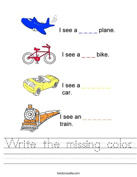 Write The Missing Color Worksheet Twisty Noodle