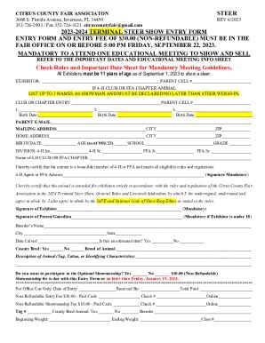 Fillable Online 2023 2024 PEE WEE RABBIT SHOW ENTRY FORM Fax Email