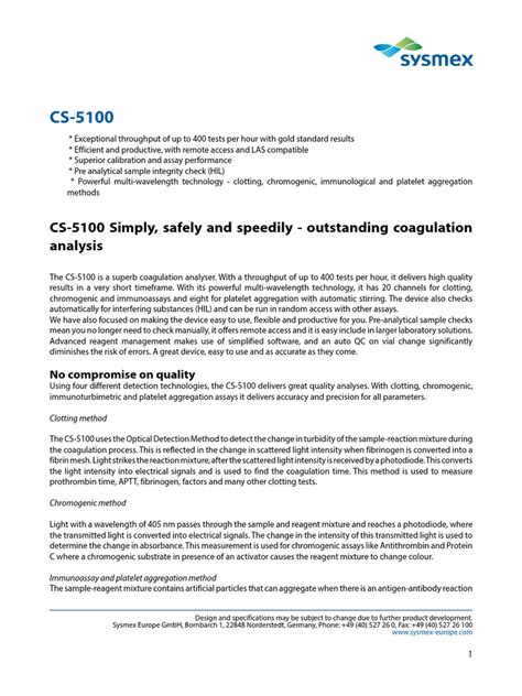 Sysmex CS 5100 | PDF | Assay | Coagulation