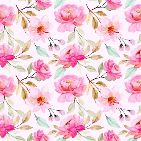 Premium Vector Pink Flower Watercolor Seamless Pattern