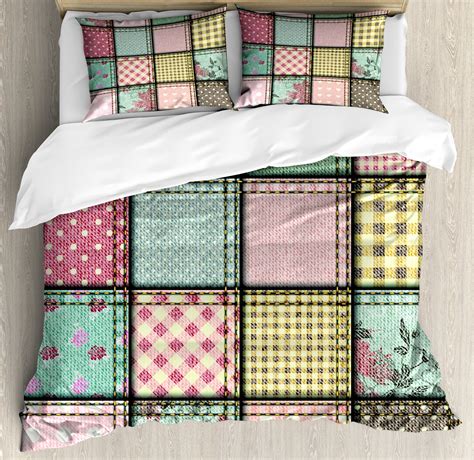 Shabby Flora Duvet Cover Set Vintage Style Patchwork Design Colorful