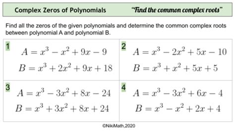 Complex Zeros Of Polynomials Partner Activity Teaching Resources