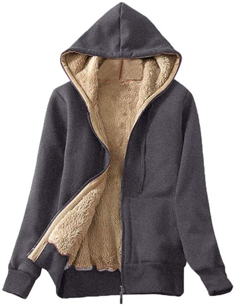 Women Coatwomens Casual Winter Sherpa Lined Zip Up Hooded Sweatshirt Jacket Walmart Canada