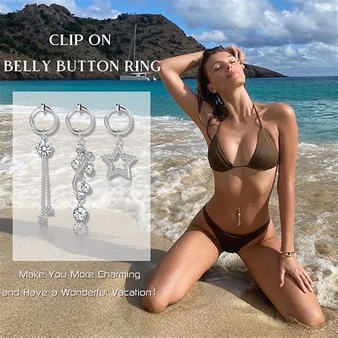 Jstyle 7Pcs Clip On Belly Button Rings Fake Clip On Belly Button Rings