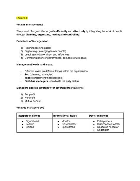 Principles Of Management Notes Lecture What Is Management The