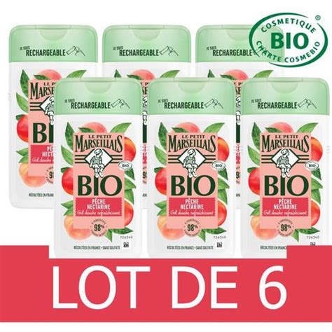 Lot de 6 Le Petit Marseillais Bio Gel Douche Rafraîchissant Pêche