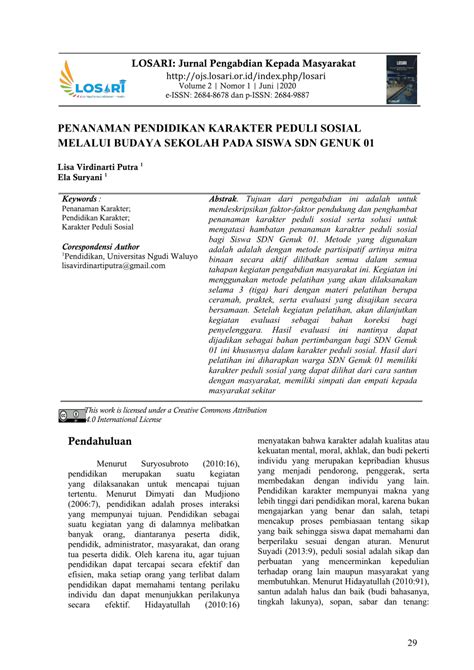 Pdf Penanaman Pendidikan Karakter Peduli Sosial Melalui Budaya