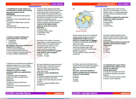 Sosyal Bilgiler 6 Bursluluk Deneme Sınavı 4 Sosyal Bilgiler