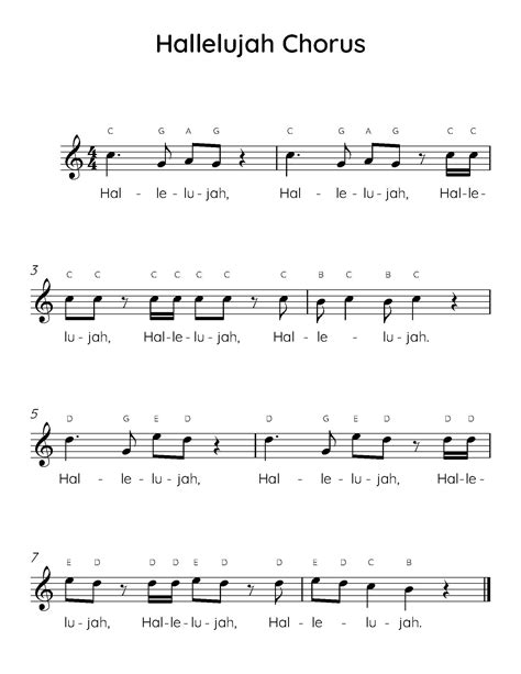 Hallelujah Chorus Easy Piano Sheet Music, Digital Downloadable Musical ...