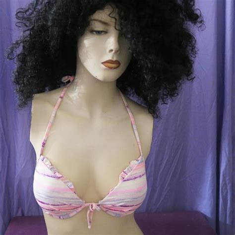 Victoria S Secret Swim Victorias Secret Bow Front Middle Bikini Top Halter Frills In Pink