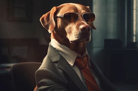 Premium Ai Image A Dog In A Suit And Sunglasses Sits In A Chair