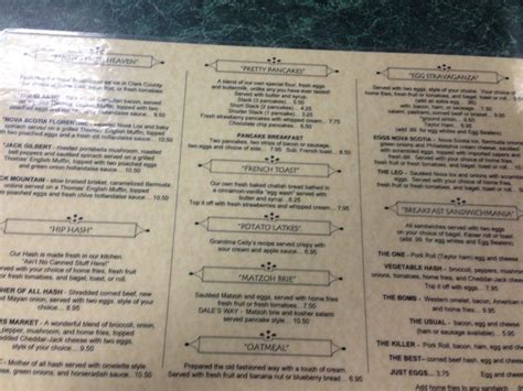 Menu at Weiss Deli restaurant, Henderson