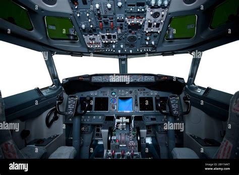 Boeing interior, cockpit view inside the airliner, isolated windows ...