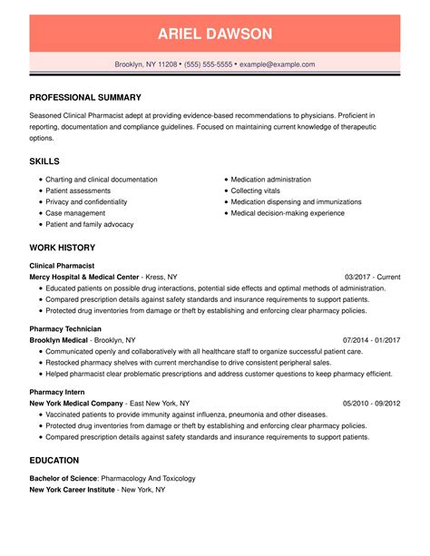 Clinical Pharmacist Resume Example | MyPerfectResume