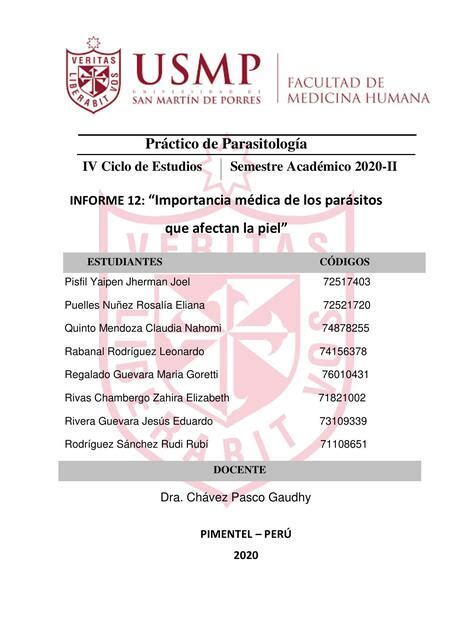 Informe Importancia Médica de los Parásitos que Afectan la Piel