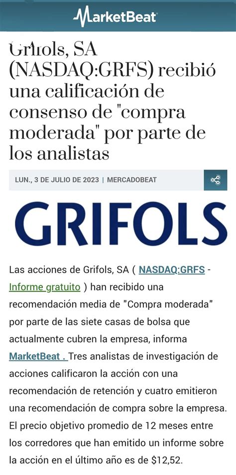 PHARMA JONPI On Twitter Grifols S A NASDAQ GRFS Given