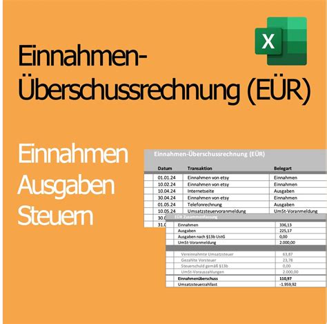 Einnahmen Überschussrechnung EÜR Gewinnermittlung Excel Vorlage