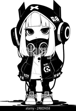 Cute Manga Girl In Black And White Stock Vector Image Art Alamy