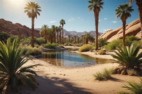 Desert Oasis With Lush Palm Trees Premium Ai Generated Image