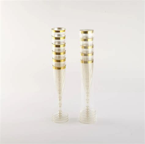 6 5 Oz Gold Rim With Gold Glitter Plastic Champagne Flutes For Wedding Party Buy Gold