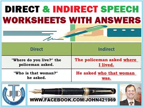 DIRECT AND INDIRECT SPEECH: WORKSHEETS WITH ANSWERS - 28 EXERCISES ...