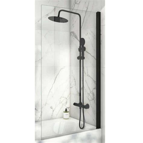 Scudo Black Frame Bath Shower Screen With Square Corner Blackscreen099