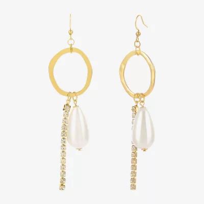 Bold Elements Gold Tone Simulated Pearl Round Drop Earrings Color