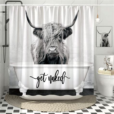 Amazon Desihom Grey Funny Highland Cow Shower Curtains Inches